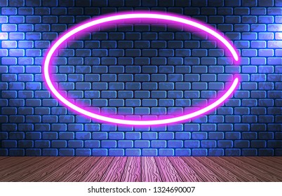 Neon frame on brick wall for decoration signboard in retro interior theater, casino, shop, club or bar