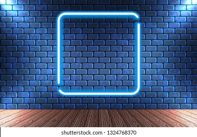 Neon frame on brick wall for decoration signboard in retro interior theater, casino, shop, club or bar