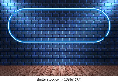 Neon frame on brick wall for decoration signboard in retro interior theater, casino, shop, club or bar