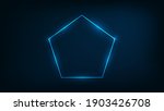 Neon frame in pentagon form with shining effects on dark background. Empty glowing techno backdrop. Vector illustration.