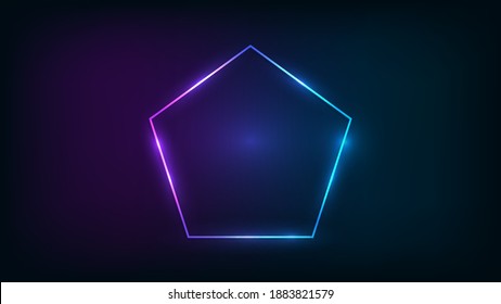 Neon frame in pentagon form with shining effects on dark background. Empty glowing techno backdrop. Vector illustration.