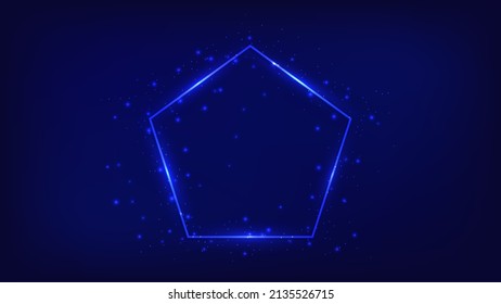 Neon frame in pentagon form with shining effects and sparkles on dark background. Empty glowing techno backdrop. Vector illustration.
