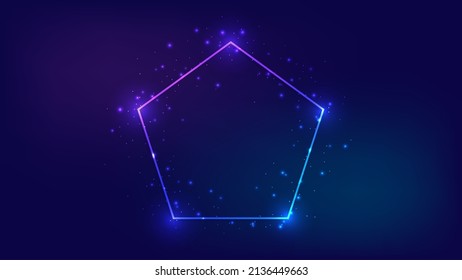 Neon frame in pentagon form with shining effects and sparkles on dark background. Empty glowing techno backdrop. Vector illustration.