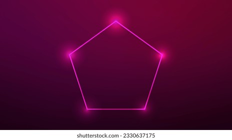 Neon frame in pentagon form with shining effects on dark pink background. Empty glowing techno backdrop. Vector illustration