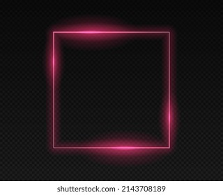 Neon frame red. Cyberspace, modern technologies, electricity and light. Night club logo and promotion poster or banner. Square for construction of virtual buildings. Realistic vector illustration