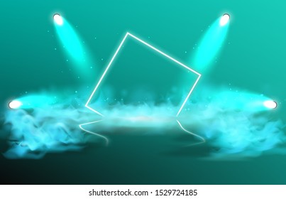 neon frame and reflection with smoke abstract background