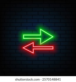 Neon frame. Set of neon arrows in different colors. Laser glowing lines on a dark background. Neon glowing pointer.