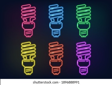 Neon frame. Set of neon bulbs in different colors. Laser glowing lines on a black background.