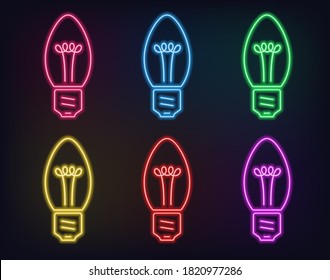 Neon frame. Set of neon light bulbs in different colors. Laser glowing lines on a black background.