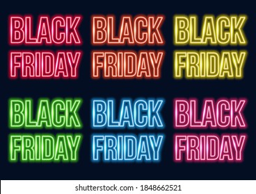 Neon frame. Set of neon texts black friday. Laser glowing lines on a dark background.