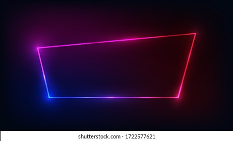 Neon frame with shining effects on dark background. Empty glowing techno backdrop. Vector illustration.