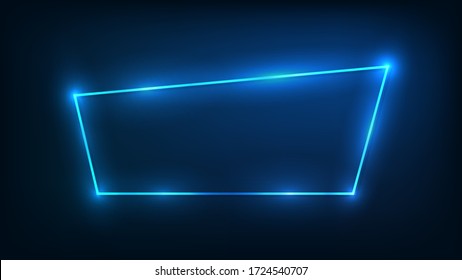 Neon frame with shining effects on dark background. Empty glowing techno backdrop. Vector illustration.