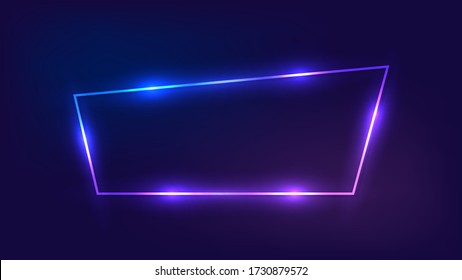 Neon frame with shining effects on dark background. Empty glowing techno backdrop. Vector illustration.