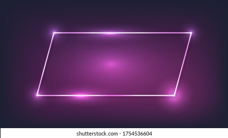 Neon frame with shining effects on dark background. Empty glowing techno backdrop. Vector illustration.