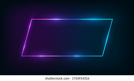 Neon frame with shining effects on dark background. Empty glowing techno backdrop. Vector illustration.