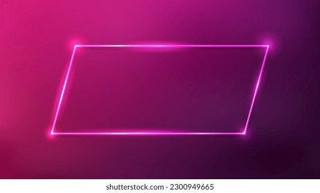 Marco neón con efectos brillantes sobre el fondo rojo oscuro. Fondo tecno brillante vacío. Ilustración del vector