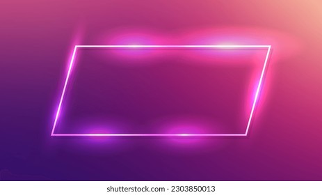 Neon frame with shining effects on dark purple background. Empty glowing techno backdrop. Vector illustration