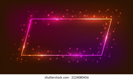 Neon frame with shining effects and sparkles on dark background. Empty glowing techno backdrop. Vector illustration