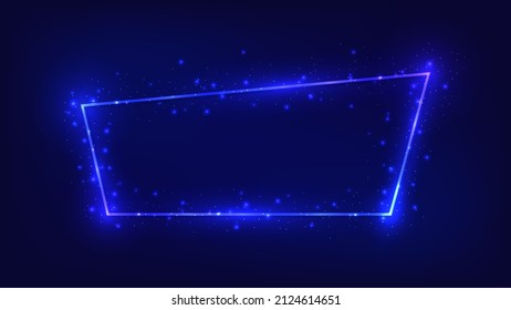 Neon frame with shining effects and sparkles on dark background. Empty glowing techno backdrop. Vector illustration