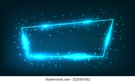 Neonrahmen mit leuchtenden Effekten und Funkeln auf dunklem Hintergrund. Leere leuchtende Techno-Hintergrund. Vektorgrafik