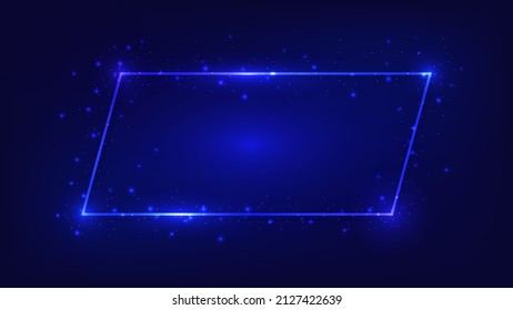 Neon frame with shining effects and sparkles on dark background. Empty glowing techno backdrop. Vector illustration