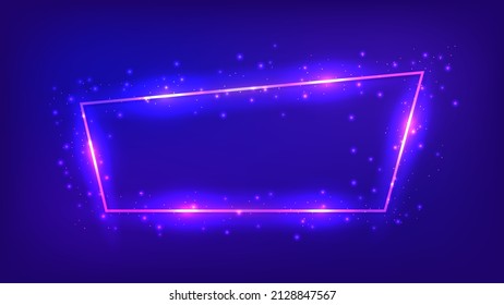 Neon frame with shining effects and sparkles on dark background. Empty glowing techno backdrop. Vector illustration