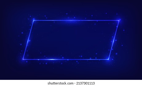 Neon frame with shining effects and sparkles on dark background. Empty glowing techno backdrop. Vector illustration