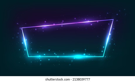 Neon frame with shining effects and sparkles on dark background. Empty glowing techno backdrop. Vector illustration