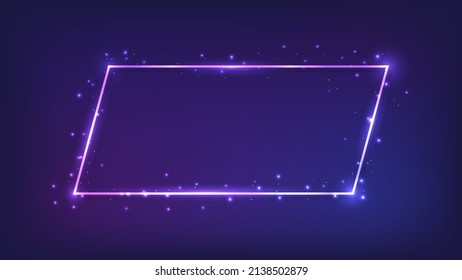 Marco neón con efectos brillantes y destellos sobre fondo oscuro. Fondo tecno brillante vacío. Ilustración del vector