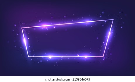 Neon frame with shining effects and sparkles on dark background. Empty glowing techno backdrop. Vector illustration