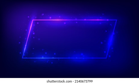 Marco neón con efectos brillantes y destellos sobre fondo oscuro. Fondo tecno brillante vacío. Ilustración del vector
