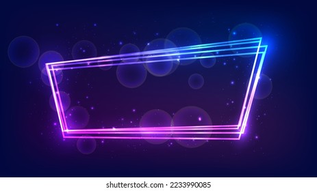 Neon frame with shining effects and sparkles on dark background. Empty glowing techno backdrop. Vector illustration