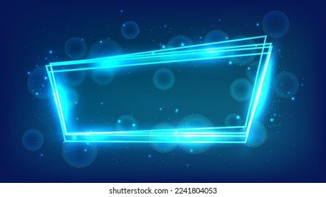 Neon frame with shining effects and sparkles on dark background. Empty glowing techno backdrop. Vector illustration