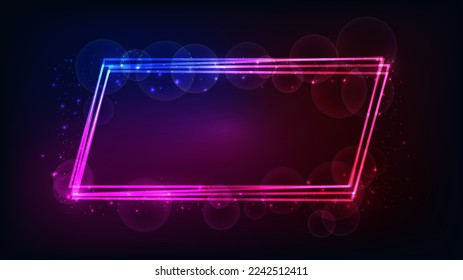 Neon frame with shining effects and sparkles on dark background. Empty glowing techno backdrop. Vector illustration