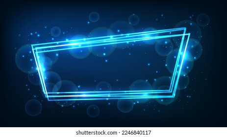 Neon frame with shining effects and sparkles on dark background. Empty glowing techno backdrop. Vector illustration