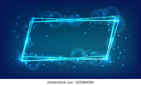 Neon frame with shining effects and sparkles on dark background. Empty glowing techno backdrop. Vector illustration