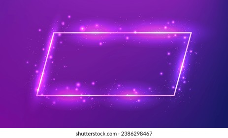 Marco neón con efectos brillantes y destellos sobre fondo morado. Fondo tecno brillante vacío. Ilustración del vector