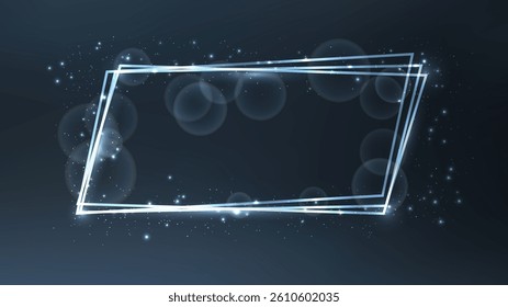 Neon frame with shining effects and sparkles on dark background. Empty glowing techno backdrop. Vector illustration