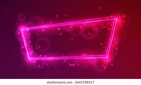 Neon frame with shining effects and sparkles on pink background. Empty glowing techno backdrop. Vector illustration