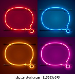 Neon frame sign in the shape of a chat. Set color. template design element. Vector illustration