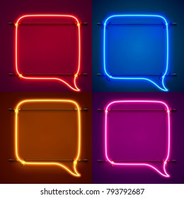 Neon frame sign in the shape of a chat. Set color. template design element. Vector illustration