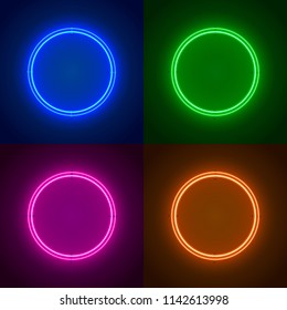 Neon frame sign in the shape of a circle. Set color. template design element. Vector illustration
