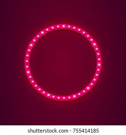 Neon frame sign in the shape of a circle. template design element. Vector illustration