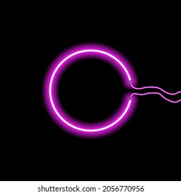 Neon frame sign in the shape of round. Template design element. Night advensing. Design element. Ready for your design, greeting card, banner. Vector illustration. Neon Glowing Circle tag background.