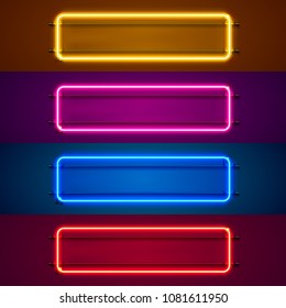 Neon frame sign in the shape of a square. Set color. template design element. Vector illustration