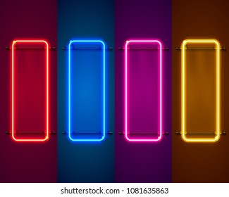 Neon frame sign in the shape of a square. Set color. template design element. Vector illustration