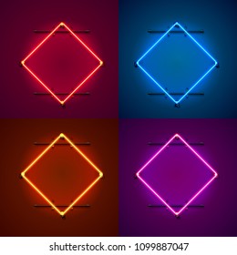 Neon frame sign in the shape of a square. Set color. template design element. Vector illustration