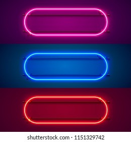 Neon frame sign in the shape of a square. Set color. template design element. Vector illustration