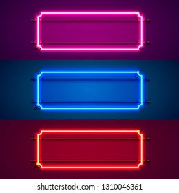 Neon frame sign in the shape of a square. Set color. template design element. Vector illustration