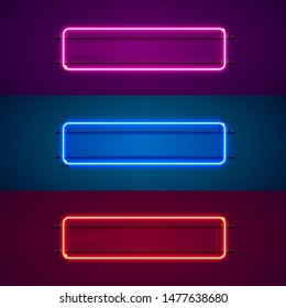 Neon frame sign in the shape of a square. Set color. template design element. Vector illustration